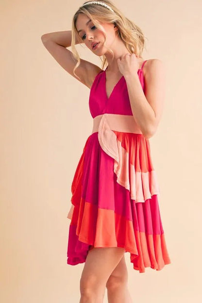 Aemi+Co Ruffled Color Block Sleeveless Mini Dress - Blu Lotus Boutique