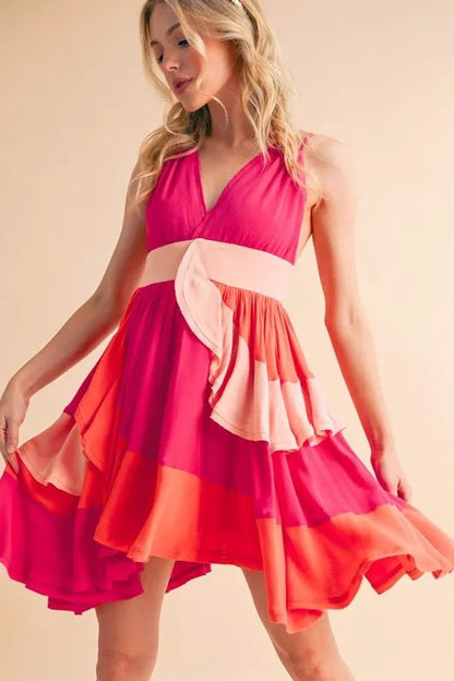 Aemi+Co Ruffled Color Block Sleeveless Mini Dress - Blu Lotus Boutique