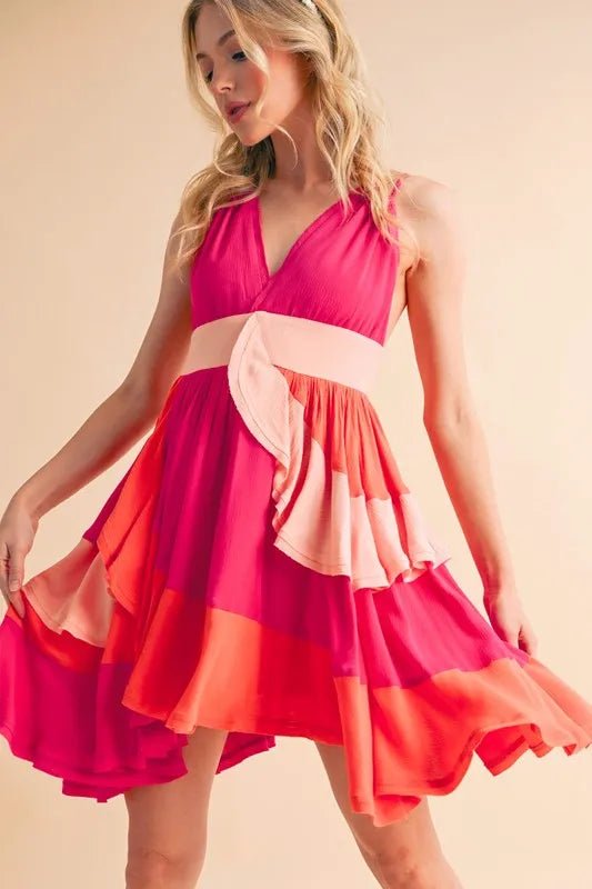 Aemi+Co Ruffled Color Block Sleeveless Mini Dress - Blu Lotus Boutique