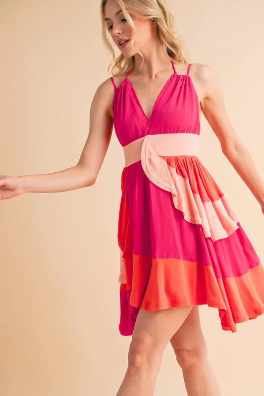Aemi+Co Ruffled Color Block Sleeveless Mini Dress - Blu Lotus Boutique