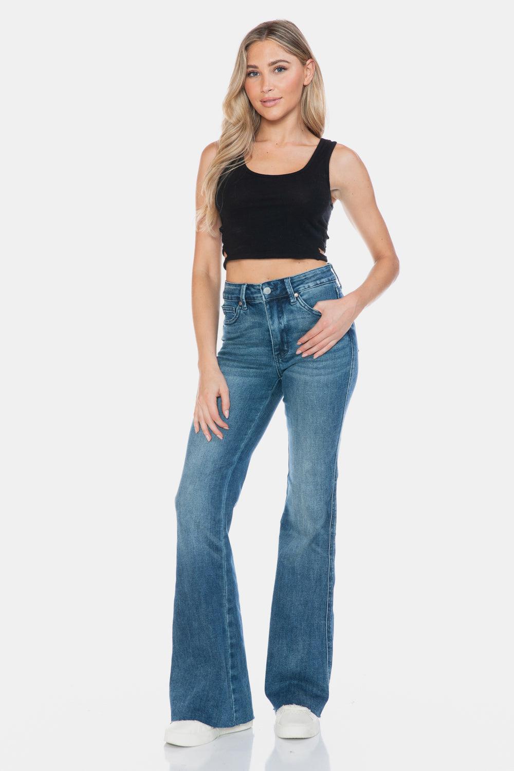 Judy Blue Full Size Tummy Control Cut Hem Flare Jeans - Blu Lotus Boutique