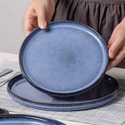 ALOFMO Blue Striped Reactive Glaze Dinnerware Set for 4 - Blu Lotus Boutique