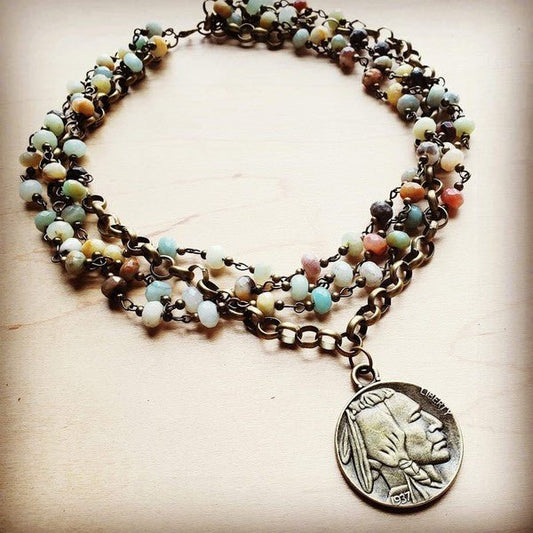 Amazonite Collar Necklace with Indian Head Coin - Blu Lotus Boutique