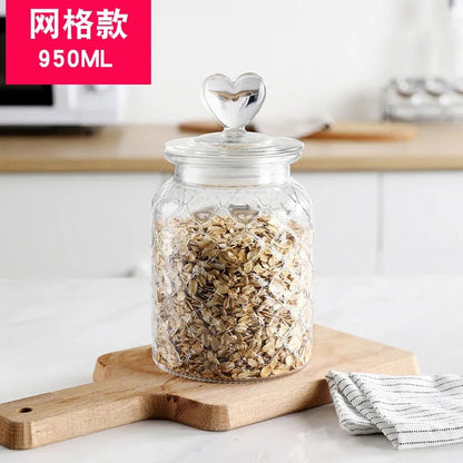 Amber Heart Glass Bottle Sealed Jar with Lid Kitchen Food Storage Container Nut Coffee Bean Candy Jar Clear Glass Box Home Decor - Blu Lotus Boutique