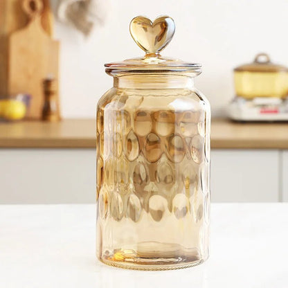 Amber Heart Glass Bottle Sealed Jar with Lid Kitchen Food Storage Container Nut Coffee Bean Candy Jar Clear Glass Box Home Decor - Blu Lotus Boutique