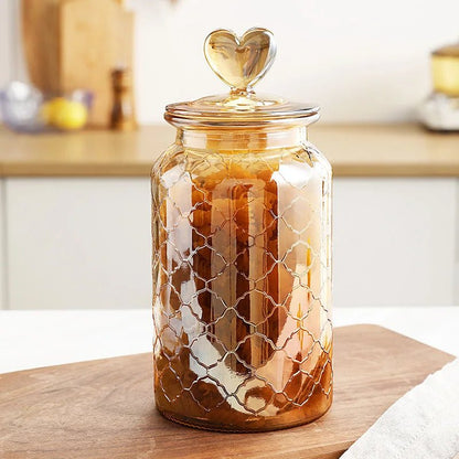 Amber Heart Glass Bottle Sealed Jar with Lid Kitchen Food Storage Container Nut Coffee Bean Candy Jar Clear Glass Box Home Decor - Blu Lotus Boutique