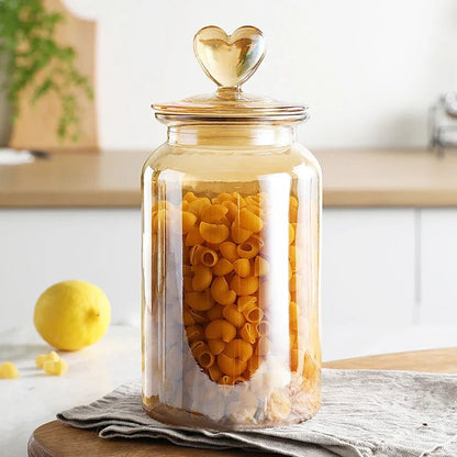 Amber Heart Glass Bottle Sealed Jar with Lid Kitchen Food Storage Container Nut Coffee Bean Candy Jar Clear Glass Box Home Decor - Blu Lotus Boutique