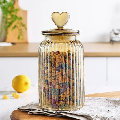Amber Heart Glass Bottle Sealed Jar with Lid Kitchen Food Storage Container Nut Coffee Bean Candy Jar Clear Glass Box Home Decor - Blu Lotus Boutique