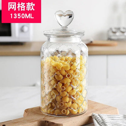 Amber Heart Glass Bottle Sealed Jar with Lid Kitchen Food Storage Container Nut Coffee Bean Candy Jar Clear Glass Box Home Decor - Blu Lotus Boutique