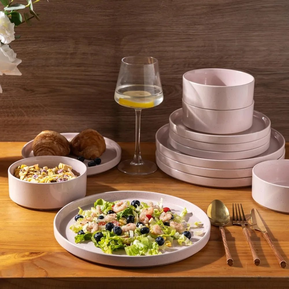 AmorArc Ceramic Dinnerware Set for 4 | Speckled Stoneware Plates and Bowls with unglazed terracotta | Scratch Resistant, Dishwas - Blu Lotus Boutique