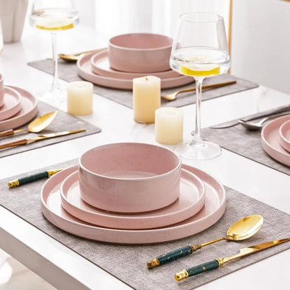 AmorArc Ceramic Dinnerware Set for 4 | Speckled Stoneware Plates and Bowls with unglazed terracotta | Scratch Resistant, Dishwas - Blu Lotus Boutique