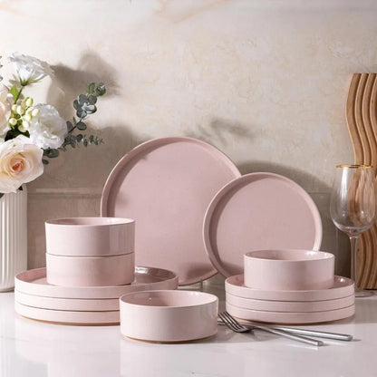 AmorArc Ceramic Dinnerware Set for 4 | Speckled Stoneware Plates and Bowls with unglazed terracotta | Scratch Resistant, Dishwas - Blu Lotus Boutique