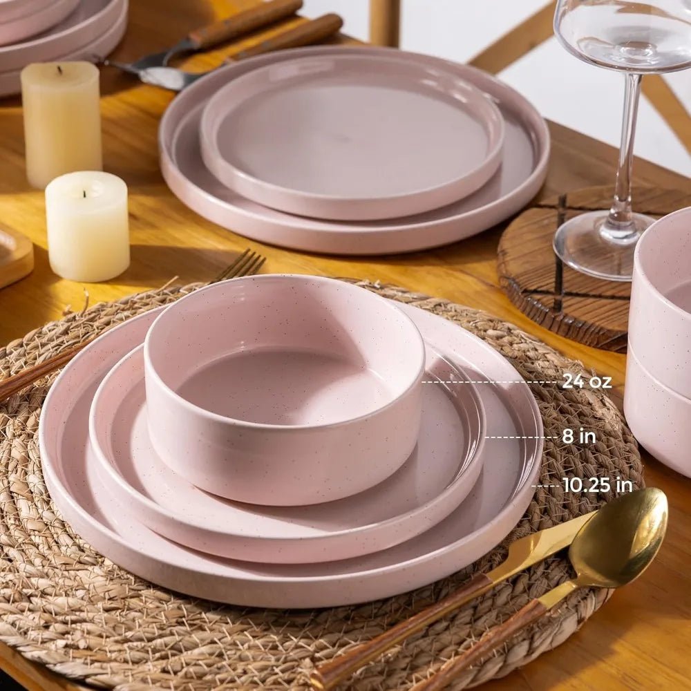 AmorArc Ceramic Dinnerware Set for 4 | Speckled Stoneware Plates and Bowls with unglazed terracotta | Scratch Resistant, Dishwas - Blu Lotus Boutique