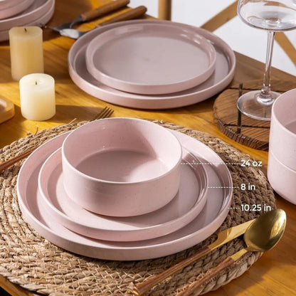 AmorArc Ceramic Dinnerware Set for 4 | Speckled Stoneware Plates and Bowls with unglazed terracotta | Scratch Resistant, Dishwas - Blu Lotus Boutique