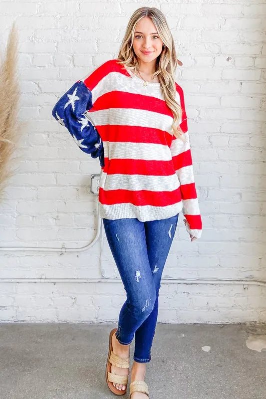 And The Why American Flag Long Sleeve Sweater - Blu Lotus Boutique
