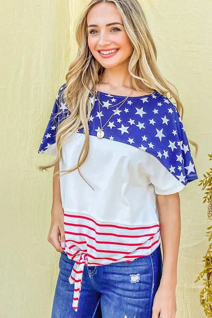 And The Why American Flag Print Tie Knot Front Casual Top - Blu Lotus Boutique