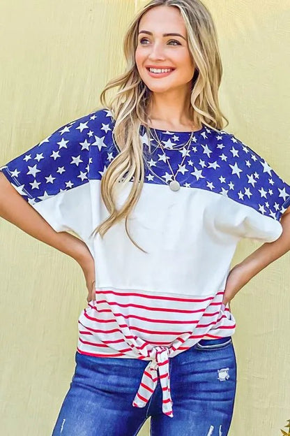 And The Why American Flag Print Tie Knot Front Casual Top - Blu Lotus Boutique