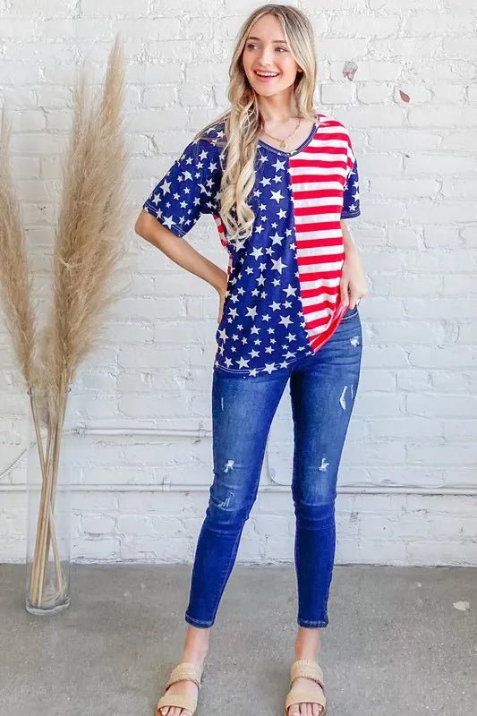And The Why American Flag Short Sleeve Top - Blu Lotus Boutique