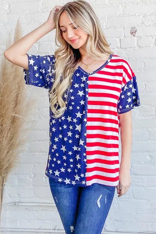 And The Why American Flag Short Sleeve Top - Blu Lotus Boutique