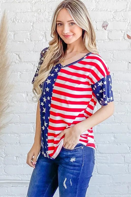 And The Why American Flag Short Sleeve Top - Blu Lotus Boutique
