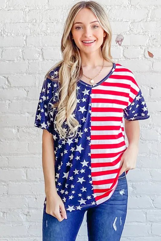 And The Why American Flag Short Sleeve Top - Blu Lotus Boutique