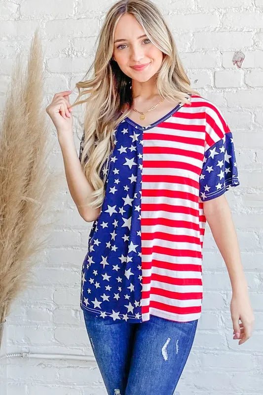 And The Why American Flag Short Sleeve Top - Blu Lotus Boutique