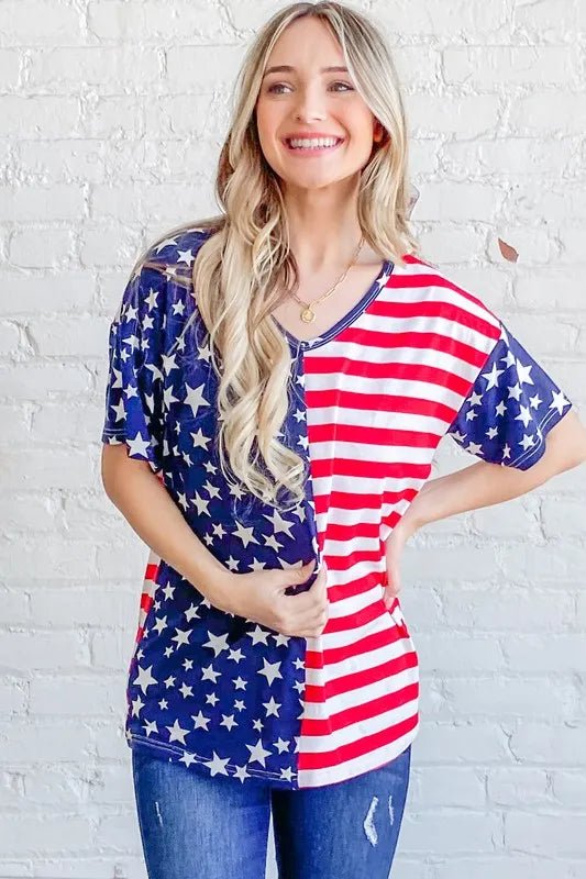 And The Why American Flag Short Sleeve Top - Blu Lotus Boutique