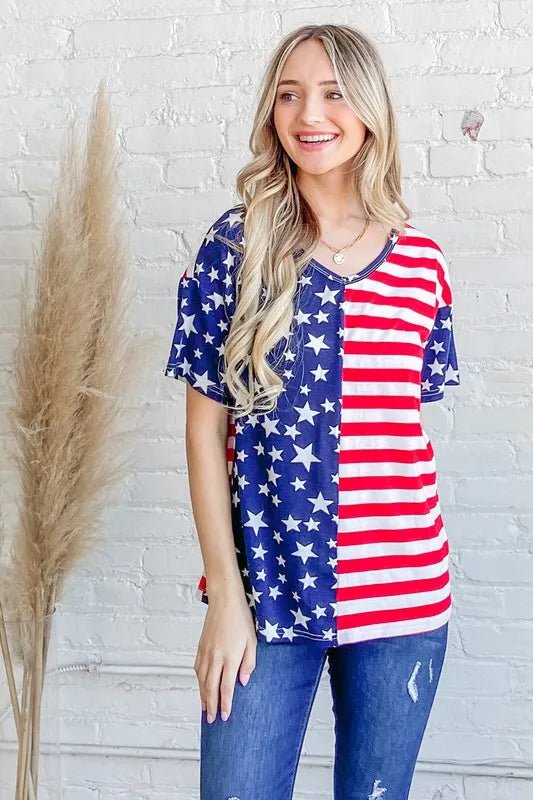 And The Why American Flag Short Sleeve Top - Blu Lotus Boutique