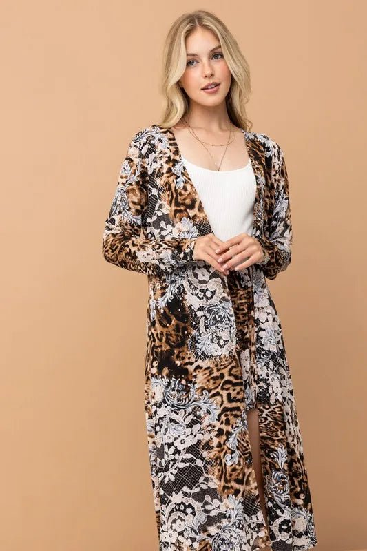 And The Why Animal Print Kimono and Shorts Set - Blu Lotus Boutique