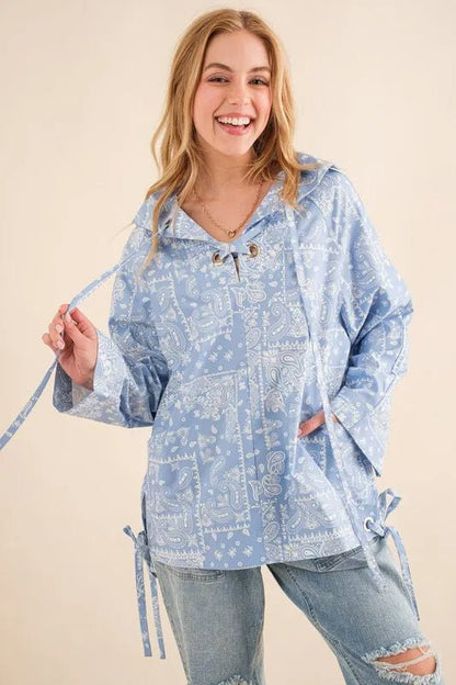 And The Why Bandana Pattern Lace Up Detailed Windbreaker - Blu Lotus Boutique