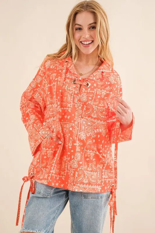 And The Why Bandana Pattern Lace Up Detailed Windbreaker - Blu Lotus Boutique