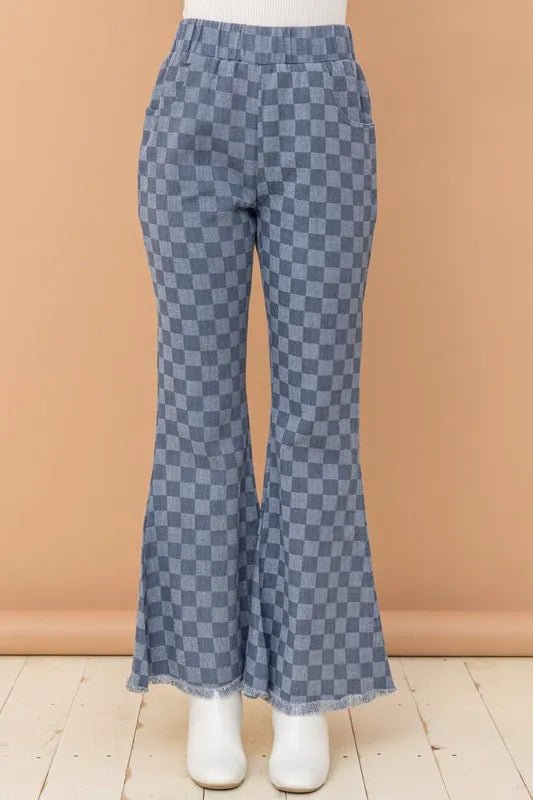 And The Why Checkerboard High Waist Bell Pants - Blu Lotus Boutique