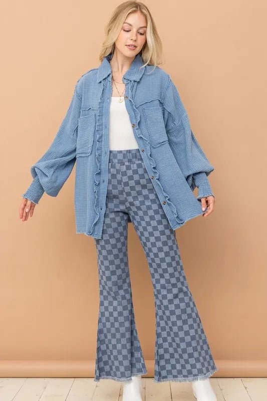And The Why Checkerboard High Waist Bell Pants - Blu Lotus Boutique