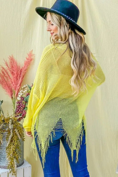 And The Why Distressed Mesh V Neck Spring Sweater Cover Up - Blu Lotus Boutique