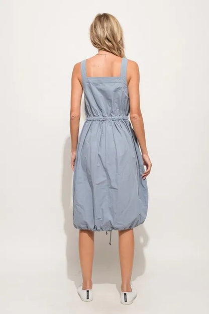 And The Why Front Zipper Overall Dress with String Details - Blu Lotus Boutique