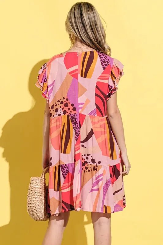 And The Why Printed Double Ruffles Sleeve Dress - Blu Lotus Boutique