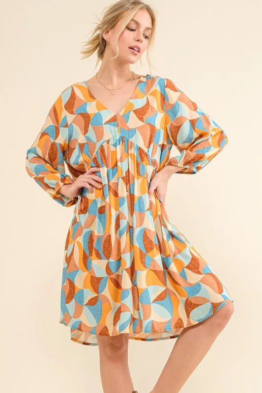 And The Why Printed Open Back Puff Sleeve Casual Dress - Blu Lotus Boutique