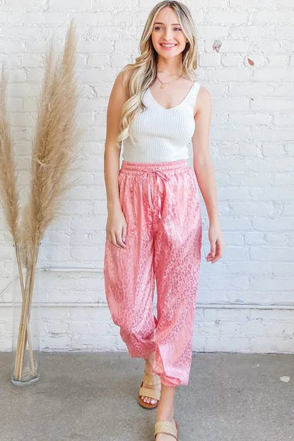 And The Why Satin Leopard Print Joggers - Blu Lotus Boutique