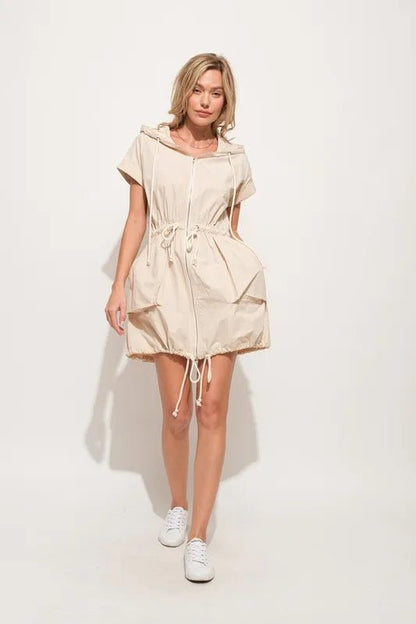 And The Why Short Sleeve String Details Hooded Mini Dress - Blu Lotus Boutique