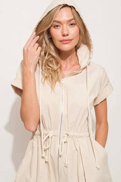 And The Why Short Sleeve String Details Hooded Mini Dress - Blu Lotus Boutique