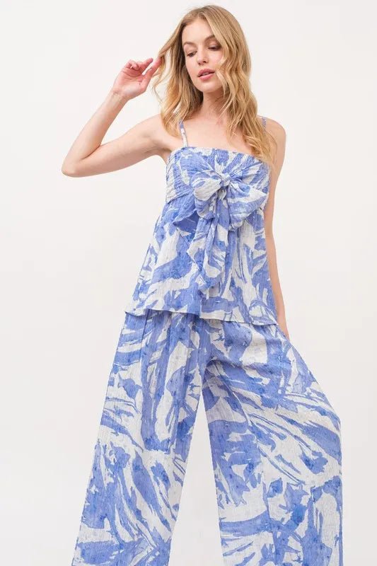 And The Why Smocked Tied Babydoll Abstract Print Top - Blu Lotus Boutique