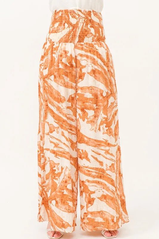 And The Why Smocked Tied Waist Abstract Print Wide Leg Pants - Blu Lotus Boutique