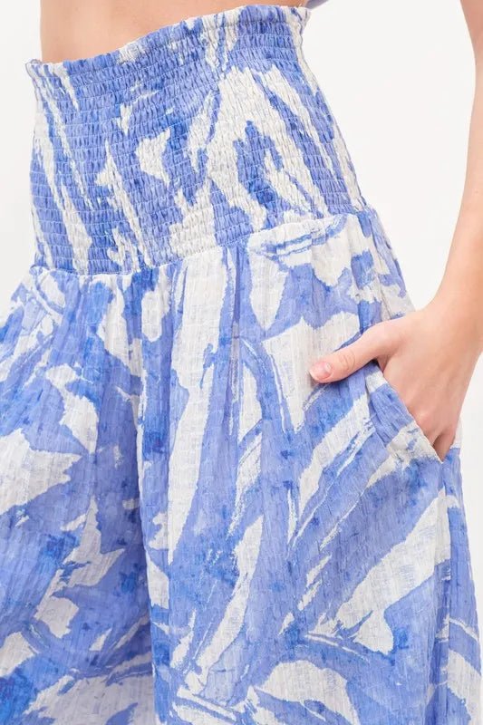 And The Why Smocked Tied Waist Abstract Print Wide Leg Pants - Blu Lotus Boutique
