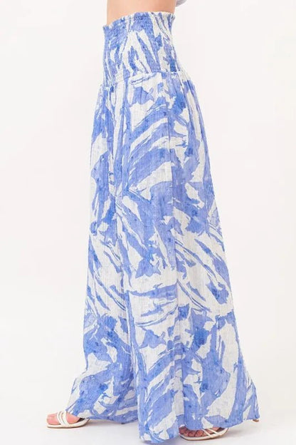 And The Why Smocked Tied Waist Abstract Print Wide Leg Pants - Blu Lotus Boutique