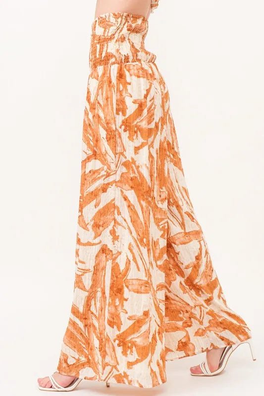 And The Why Smocked Tied Waist Abstract Print Wide Leg Pants - Blu Lotus Boutique