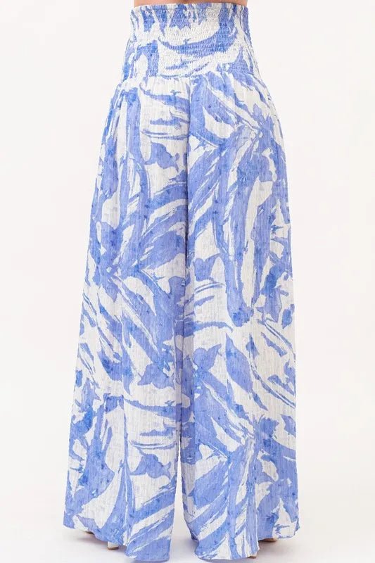 And The Why Smocked Tied Waist Abstract Print Wide Leg Pants - Blu Lotus Boutique