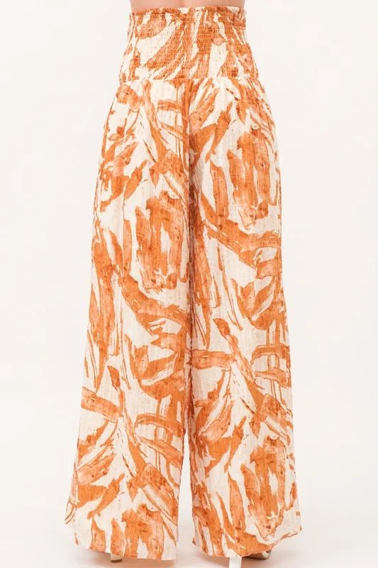 And The Why Smocked Tied Waist Abstract Print Wide Leg Pants - Blu Lotus Boutique