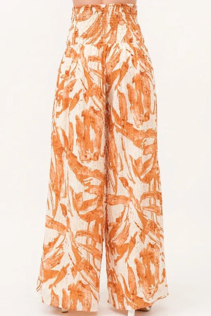 And The Why Smocked Tied Waist Abstract Print Wide Leg Pants - Blu Lotus Boutique