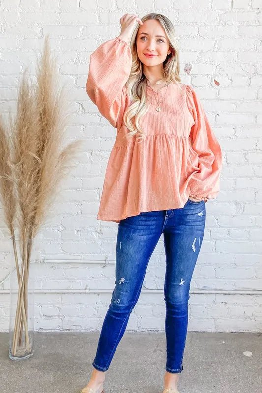 And The Why Textured V Neck Blouse Top - Blu Lotus Boutique