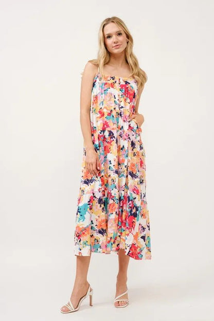 And The Why Tiered Floral Midi Cami Dress with Pockets - Blu Lotus Boutique